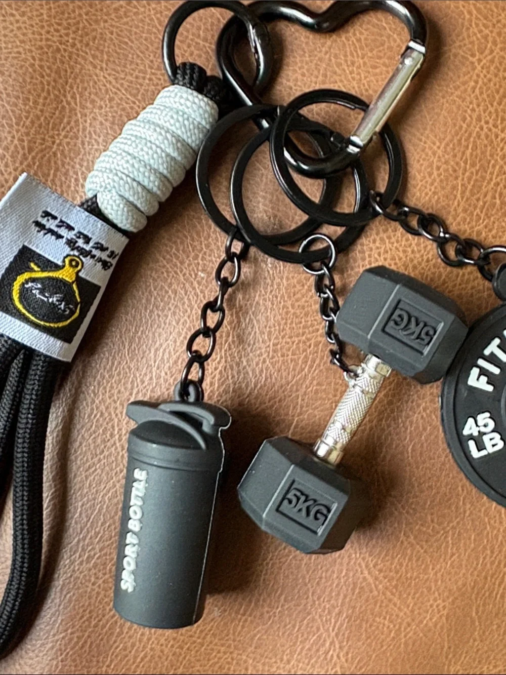 Black Fitness Keychain Set with Wrist Strap